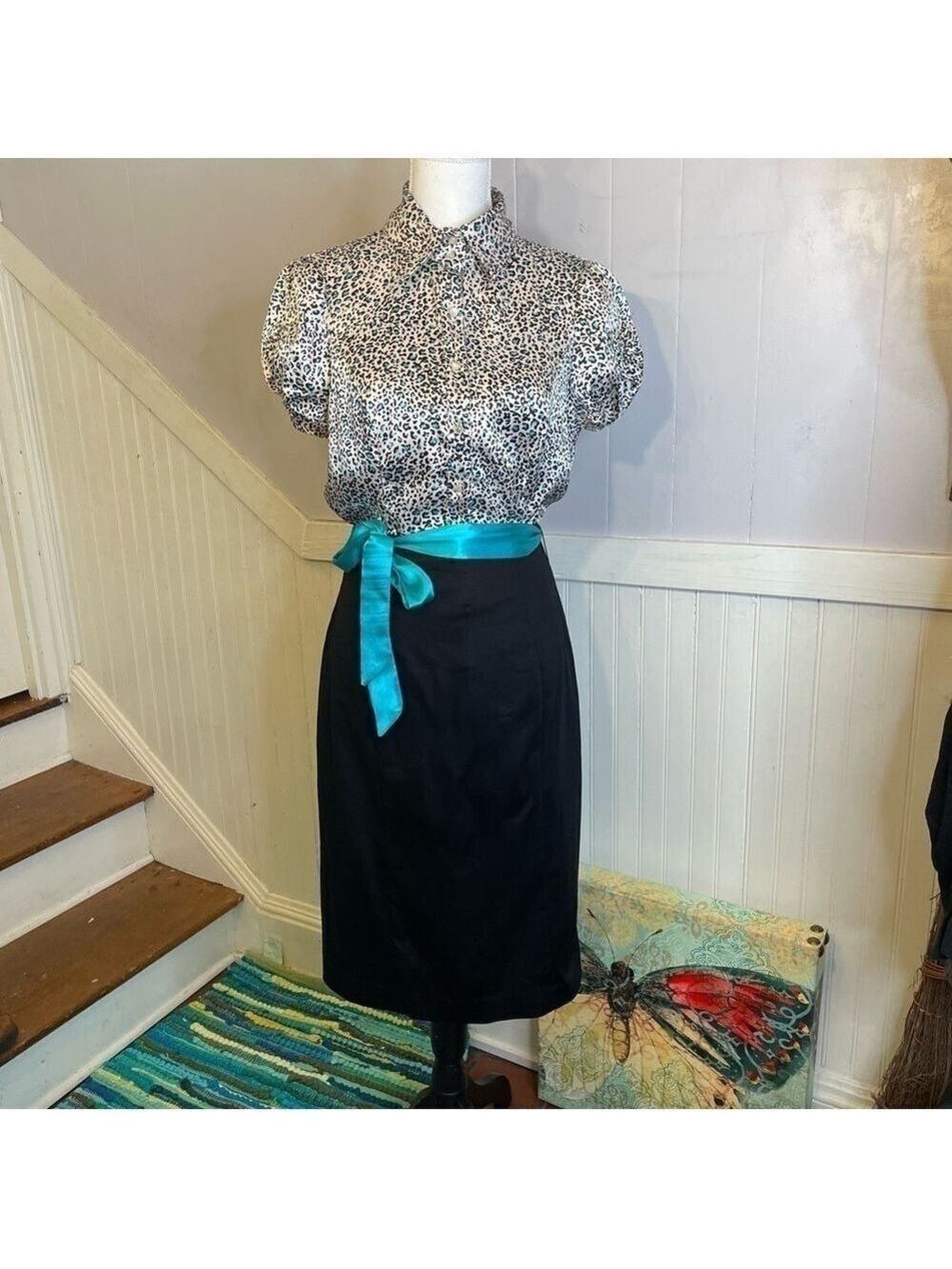 Heart Soul Y2K Leopard Print Puff Sleeve Satin Tie Blouse Size Large - Picture 5 of 14